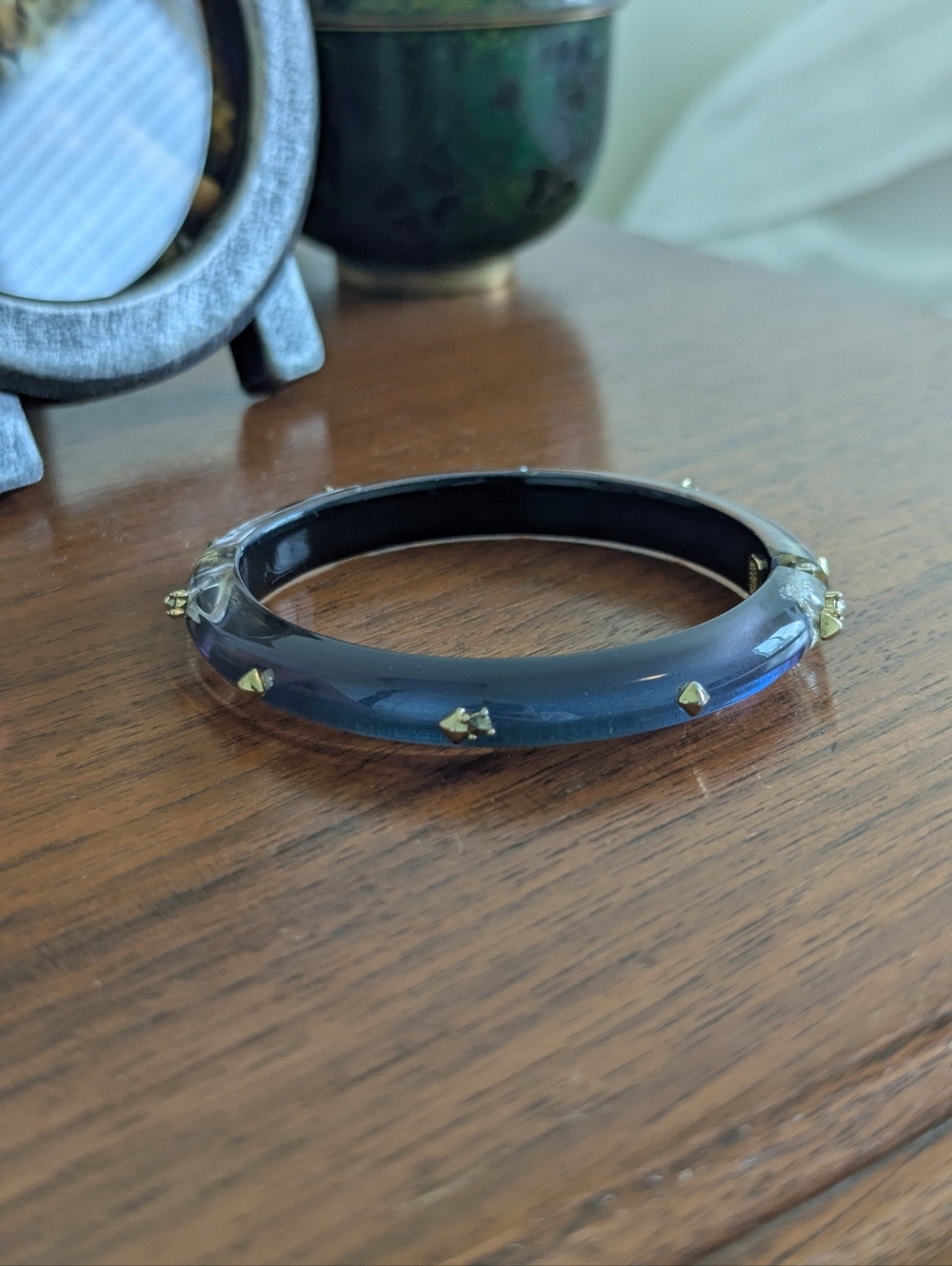 Alexis Bittar Blue Lucite Magnetic Bangle Thin Stackable Bracelet .25” Designer